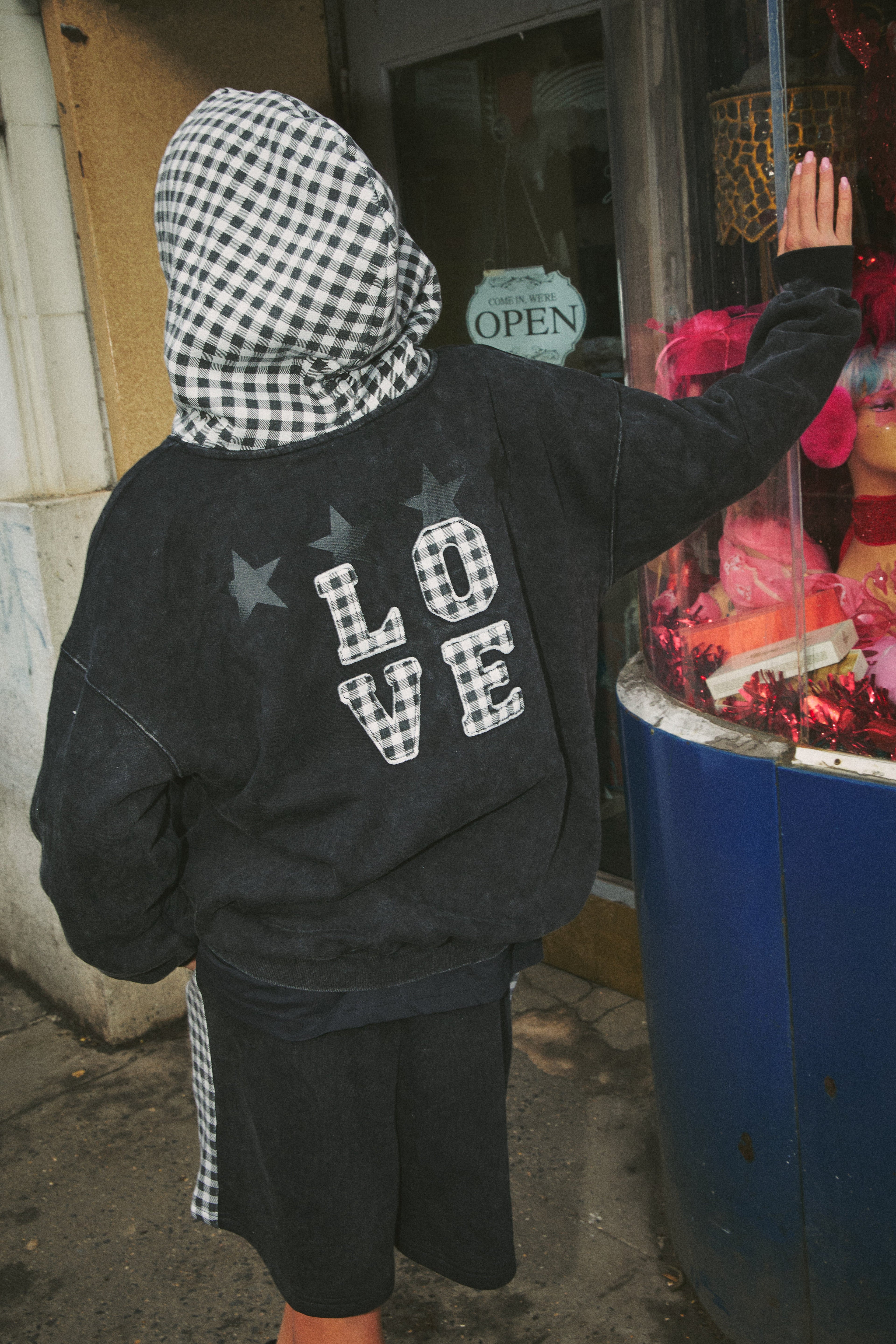 THE BE HAPPY GINGHAM HOODIE